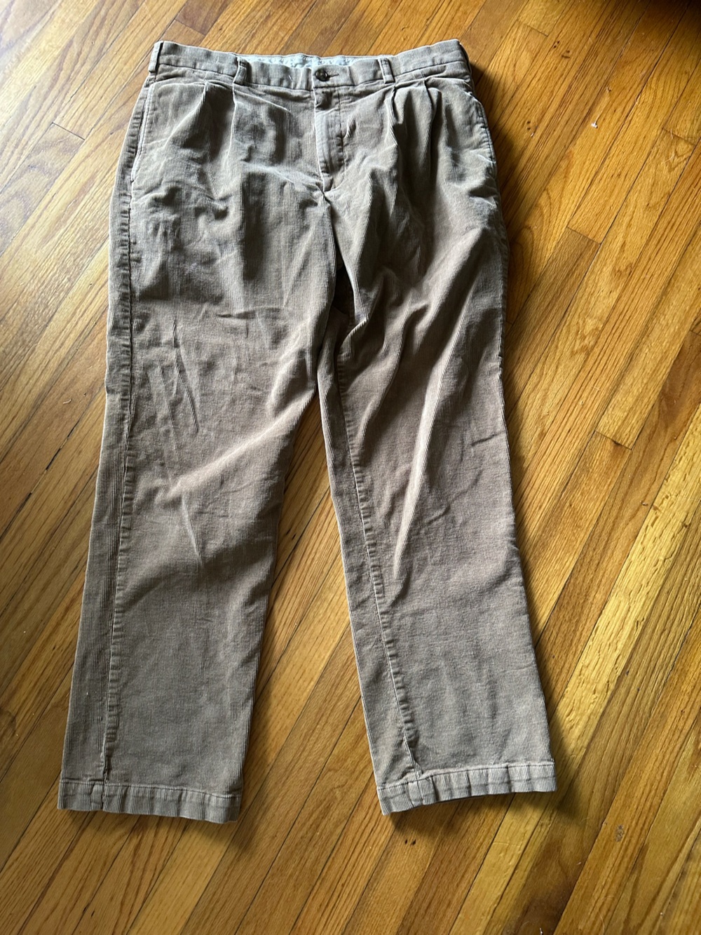 Roundtree & Yorke Brown Taupe Corduroy Trousers 38x34 Relaxed Fit Mens Pants